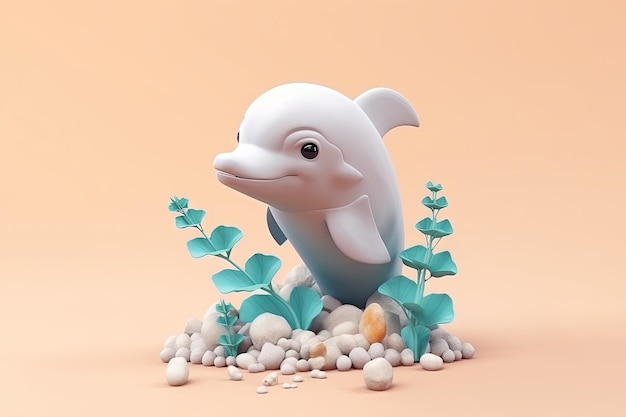 3d dolphin with plants