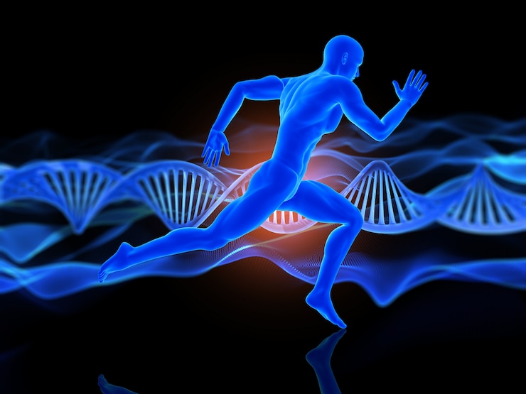 Zdarma Fotografie 3d lékařské pozadí s běžící mužskou postavou na vláknech dna