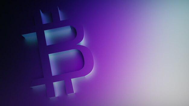 3d rendering of bitcoin sign on a purple background