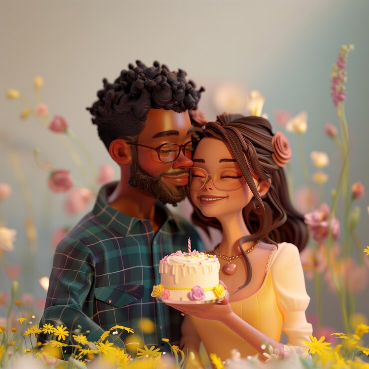 3D renderování narozeninové oslavy, komiksová ilustrace