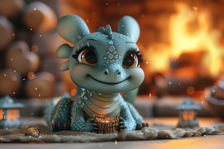 3D renderování roztomilého kresleného draka