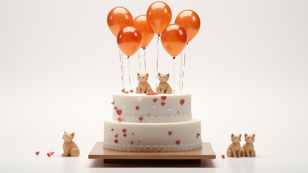 3d view of delicious looking cake with balloons