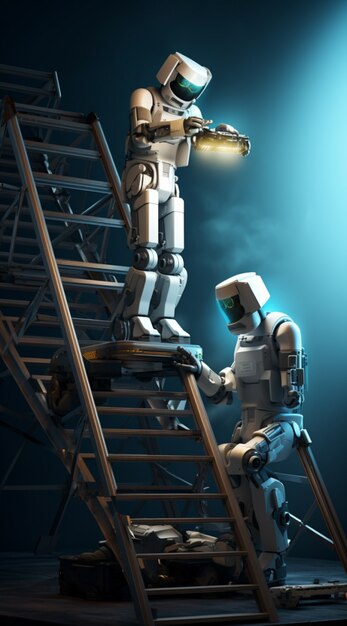anthropomorphic futuristic robot performing regular human job