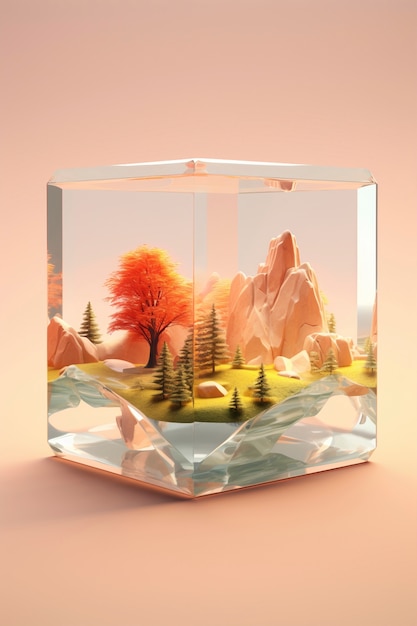 Beautiful landscape inside of a cube