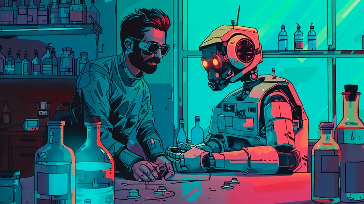 Zdarma Fotografie cartoon ai robot character scene