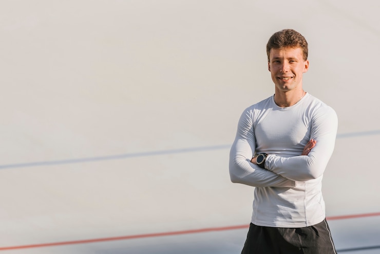 Zdarma Fotografie čelní pohled na sportovce s volným prostorem