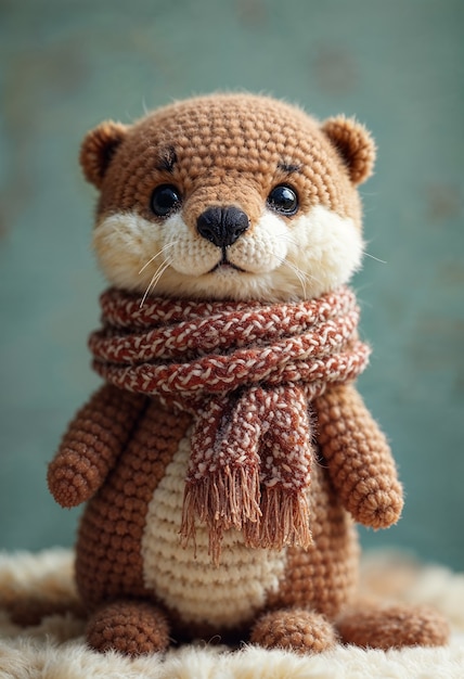 Close up on adorable amigurumi otter