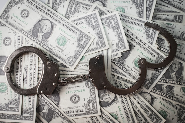 Zdarma Fotografie closeup shot of metal handcuffs and dollars