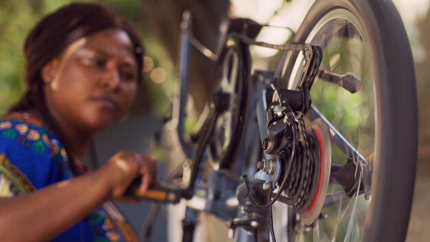 Closeup view of bicycle wheel parts