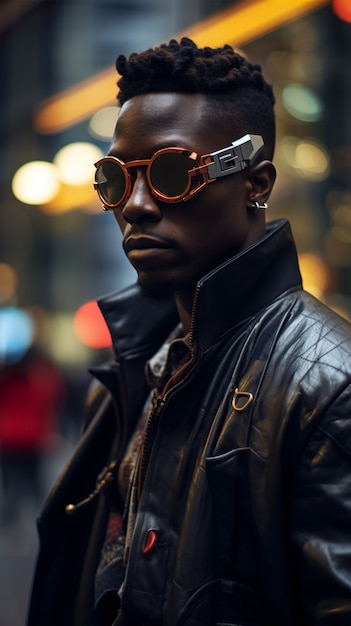 cyberpunk warrior in urban scenery
