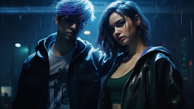 cyberpunk warriors couple  portrait