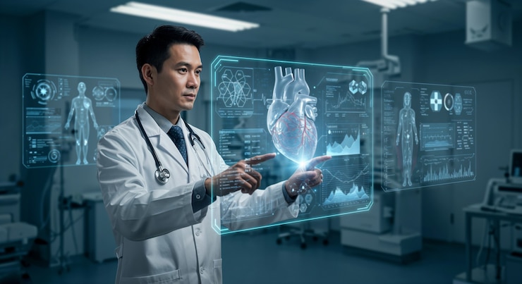 Zdarma Fotografie doctor using holographic technology to examine a heart