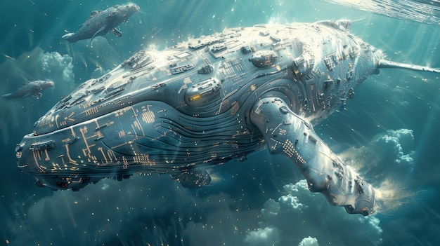 fantasy style half whale half-robot