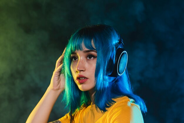 front view concentrated female dj