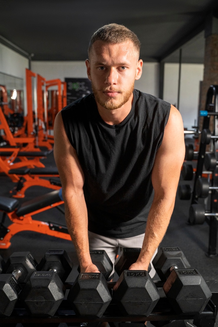 Zdarma Fotografie front view fit man holding dumbbells