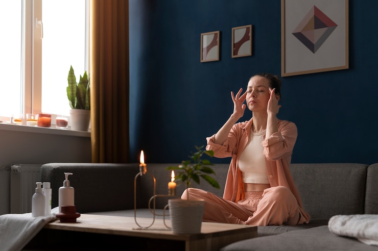 Zdarma Fotografie full shot woman practicing facial yoga