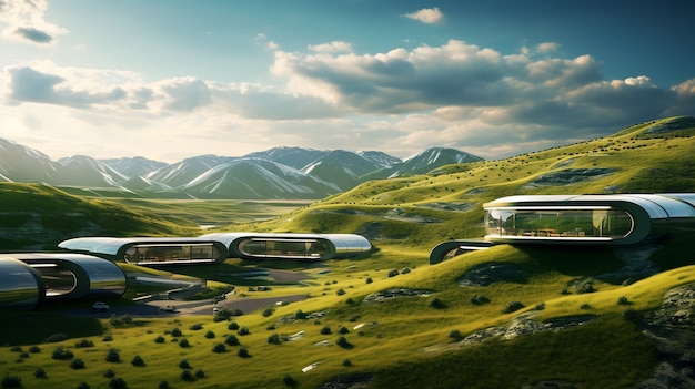 futuristic buildings in nature