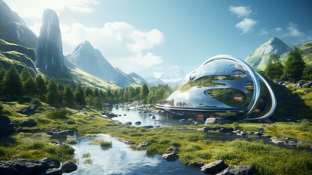futuristic buildings in nature