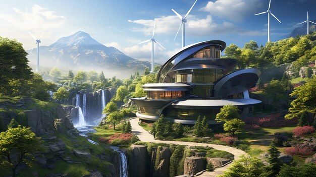 futuristic buildings in nature