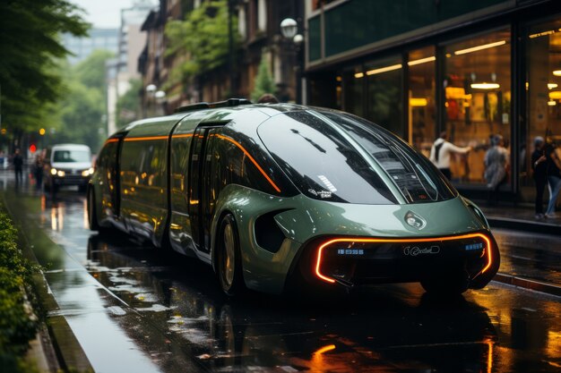 futuristic mean of transportation in ultra modern city