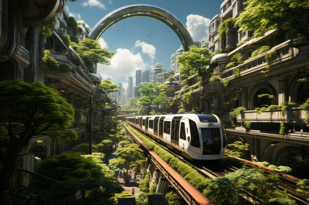 futuristic mean of transportation in ultra modern city
