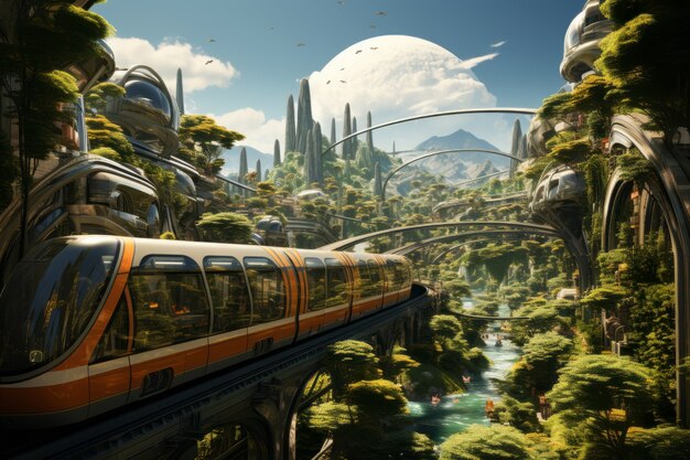 Futuristic mean of transportation in ultra modern city