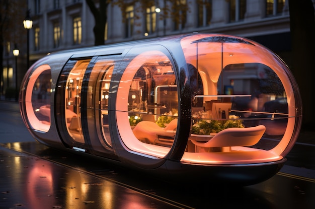 futuristic mean of transportation in ultra modern city