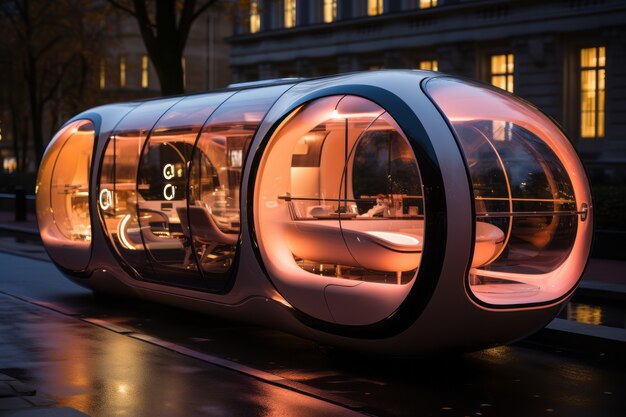 futuristic mean of transportation in ultra modern city