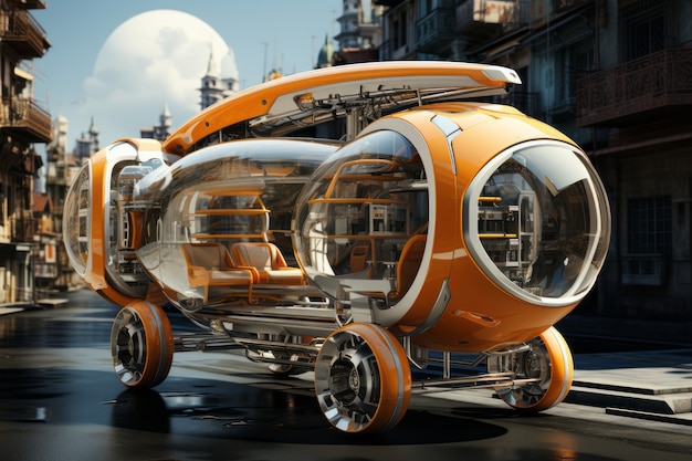 futuristic mean of transportation in ultra modern city