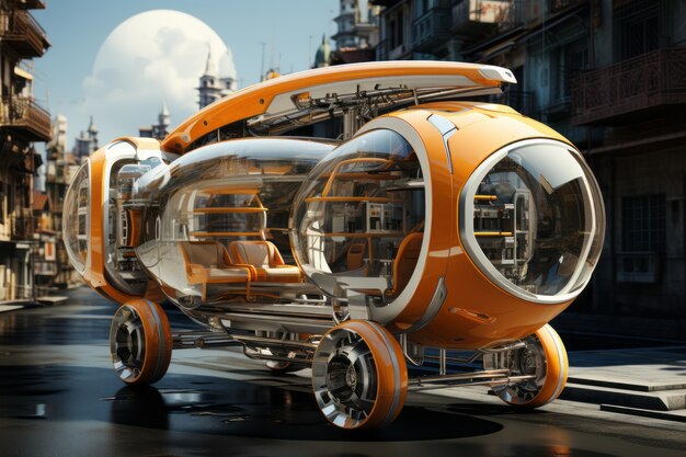 futuristic mean of transportation in ultra modern city