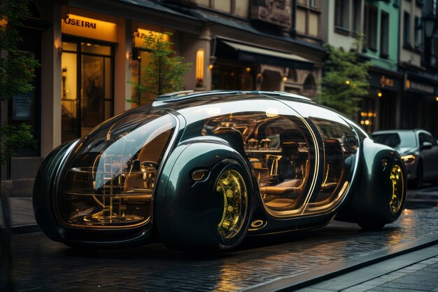 futuristic mean of transportation in ultra modern city