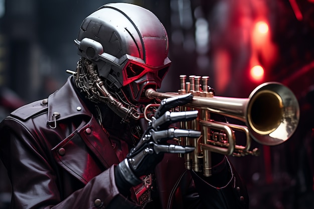 futuristic musician making music with instrument