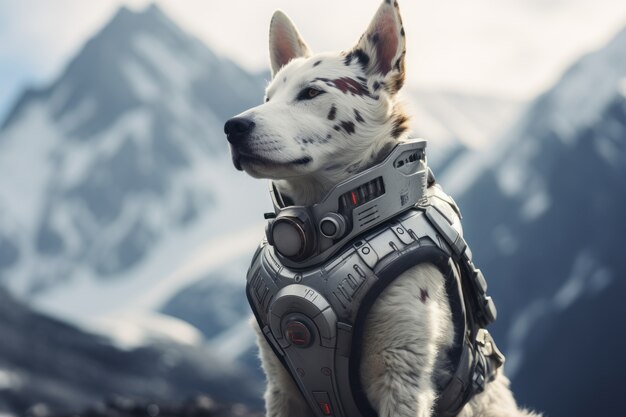 futuristic style dog in nature