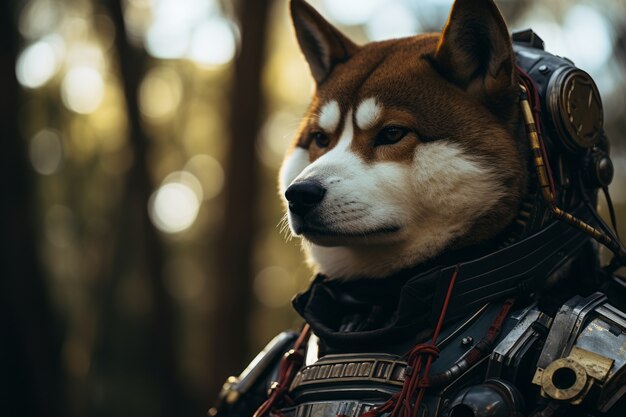futuristic style dog in nature