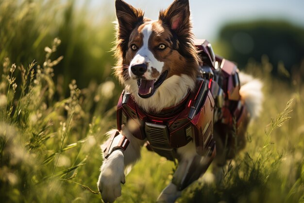 futuristic style dog in nature