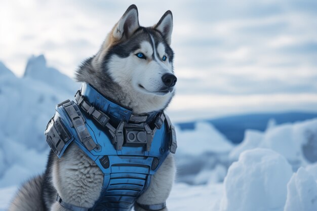 futuristic style dog in nature