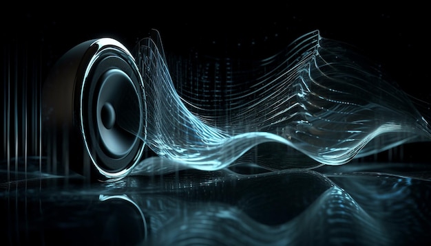 Glowing futuristic abstraction blue wave pattern flows generated by AI