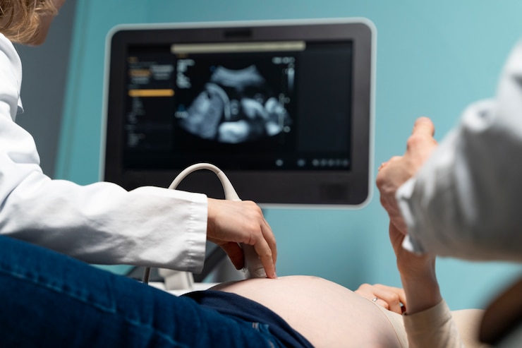 Zdarma Fotografie gynecologist performing ultrasound consultation