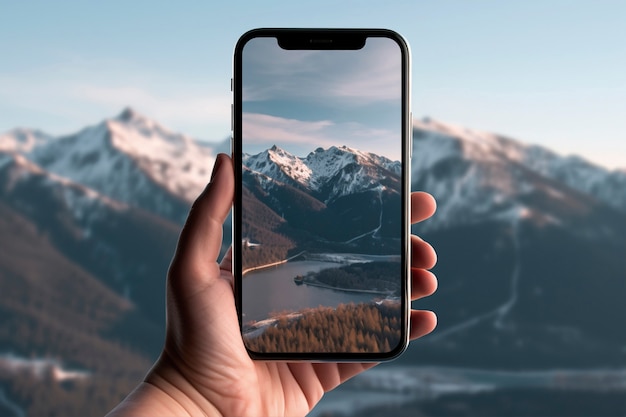 Hand holding smartphone with abstract wallpaper coming out of the screen