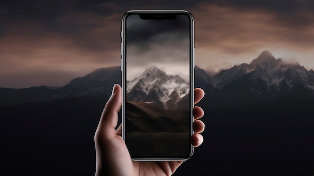hand holding smartphone with abstract wallpaper coming out of the screen