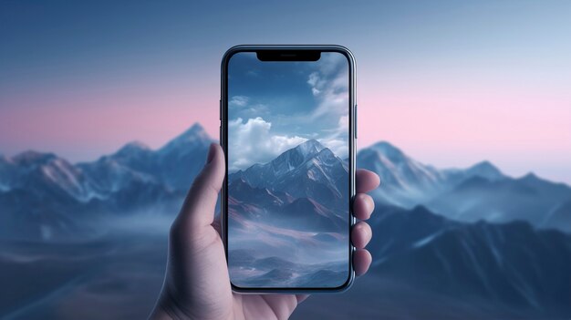 hand holding smartphone with abstract wallpaper coming out of the screen