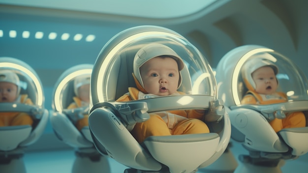kids in futuristic school classroom