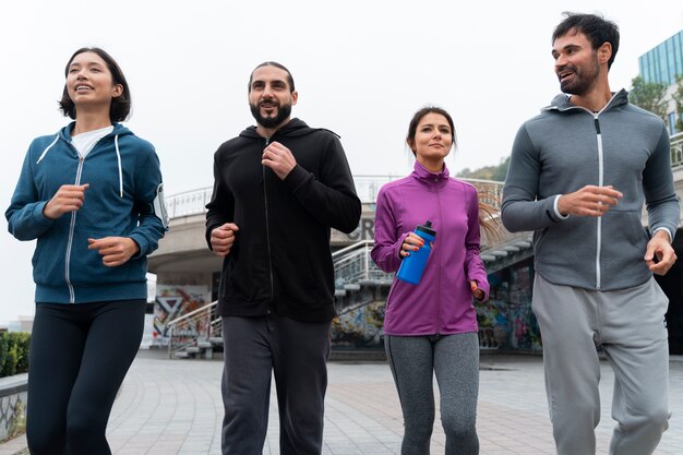 low angle latin people training outdoors