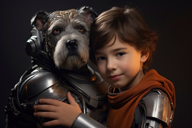 medium shot boy hugging dog