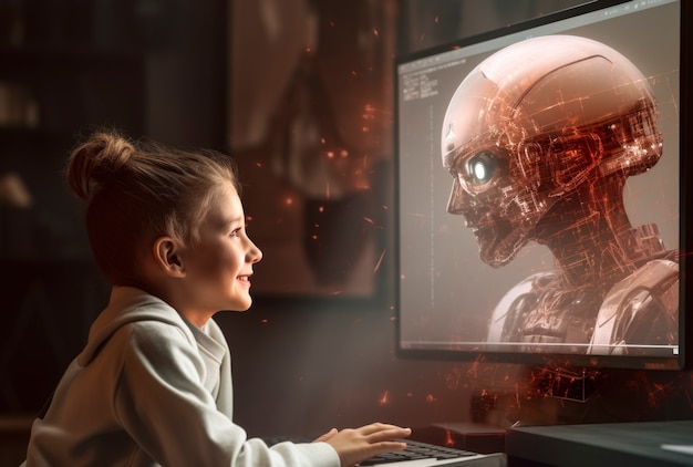 medium shot girl and robot