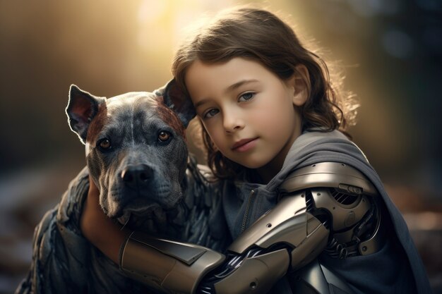 medium shot girl hugging dog