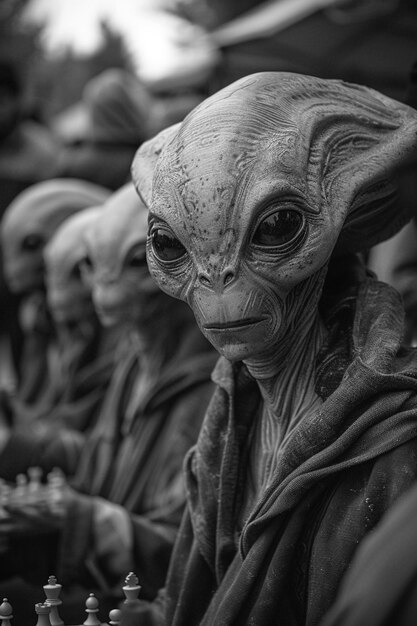 Medium shot monochrome alien