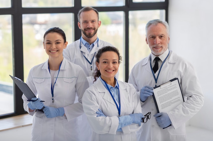 Zdarma Fotografie medium shot scientists posing together