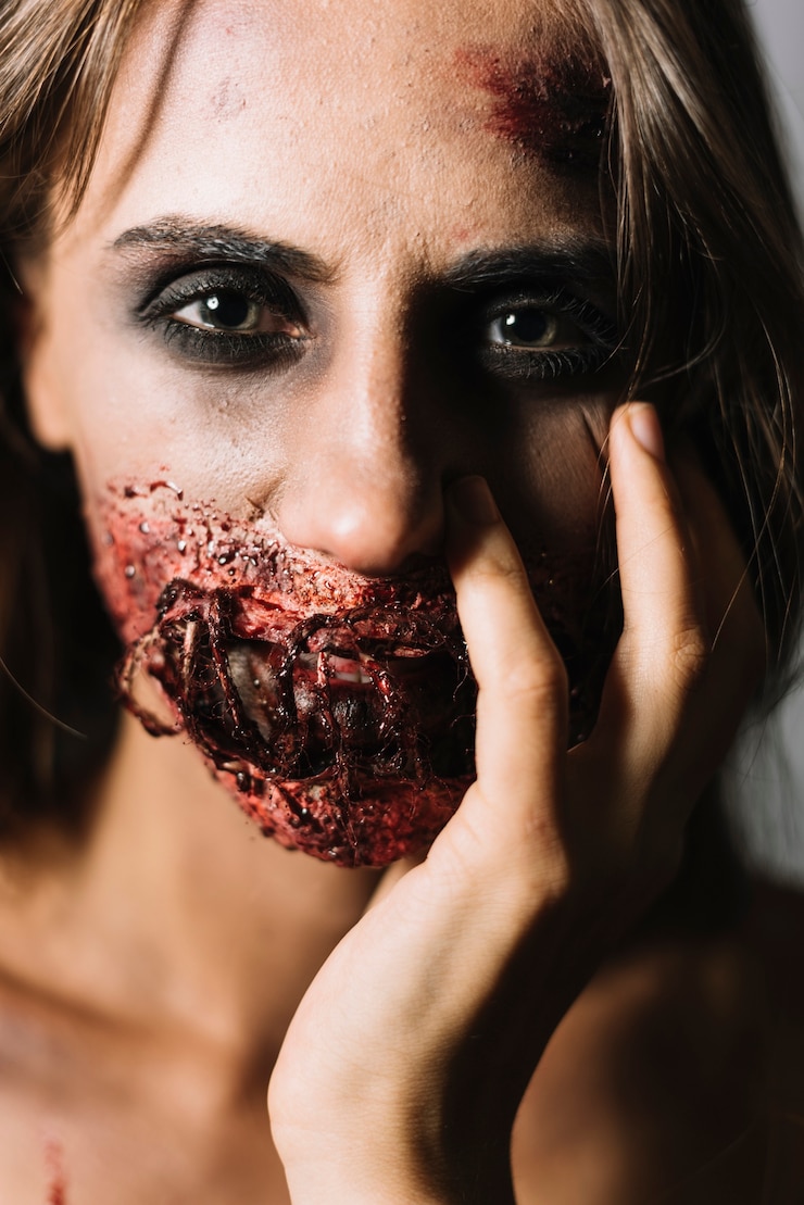 Zdarma Fotografie model with halloween makeup touching face
