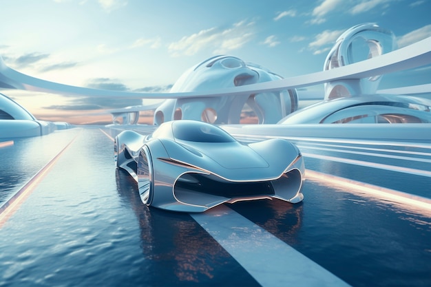 modern car on futuristic road